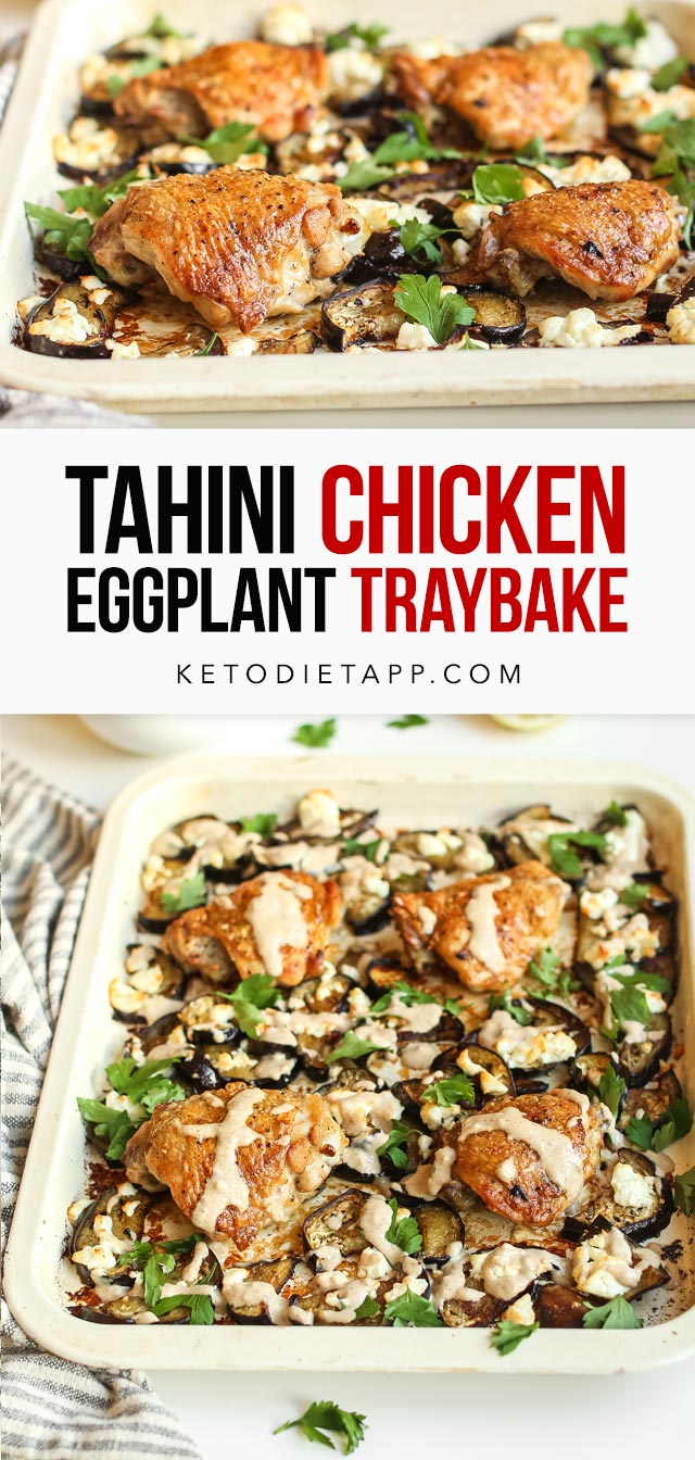 Tahini Chicken Eggplant Tray Bake
